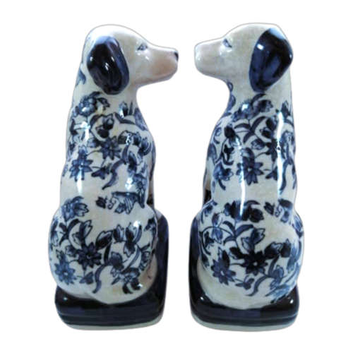 Oriental Porcelain Pair Of Blue And White Porcelain Dog Craquelure